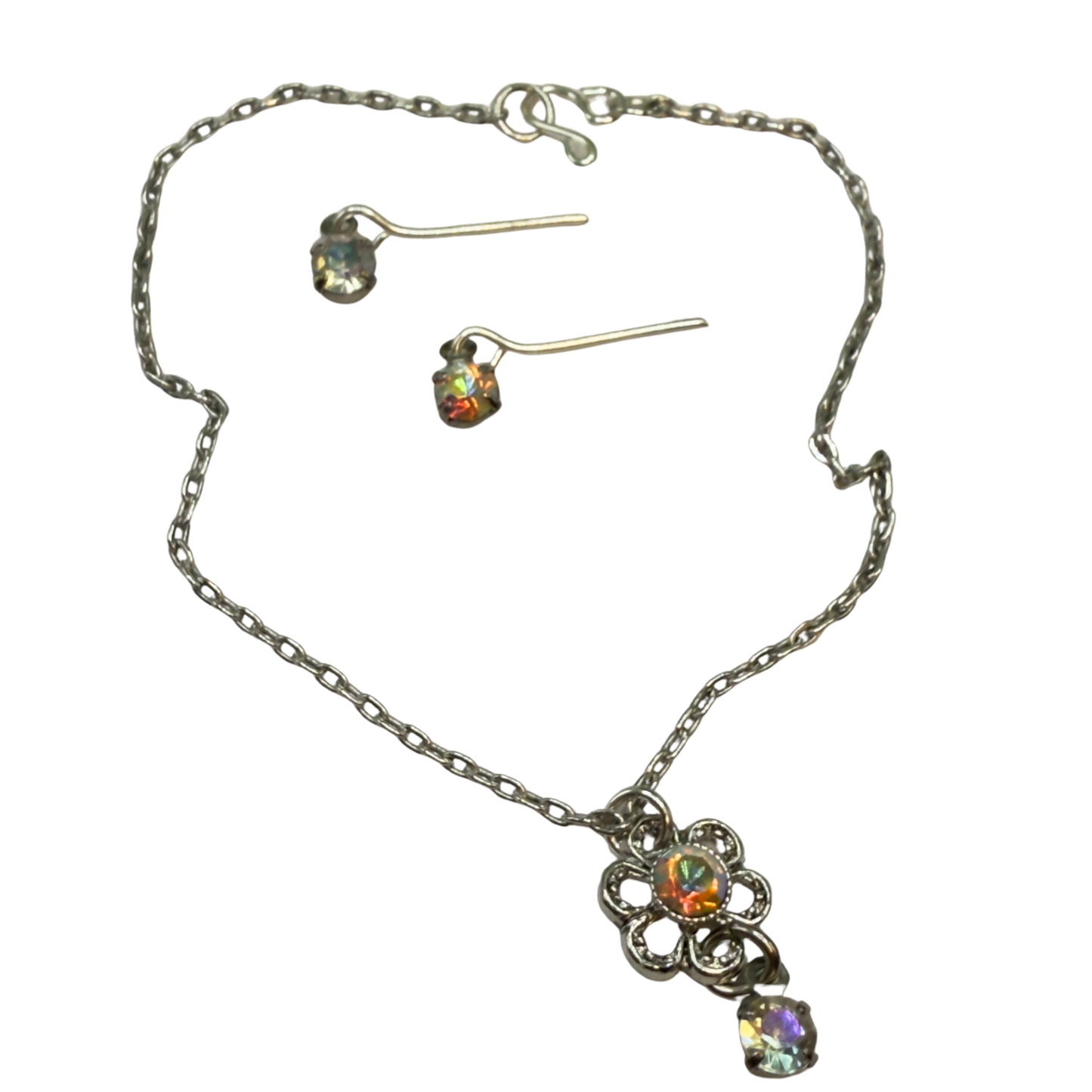 AB Rhinestone Flower Pendant Doll Necklace & Earrings Set• 18 Inch Fashion Doll Jewelry