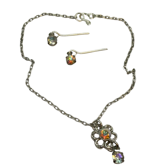 AB Rhinestone Flower Pendant Doll Necklace & Earrings Set• 18 Inch Fashion Doll Jewelry