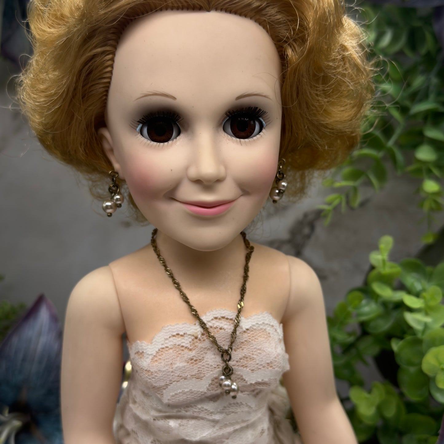 Gold Chain Pearl Dangle Pendant Doll Necklace & Earrings • 18-22” Vintage Doll Jewelry
