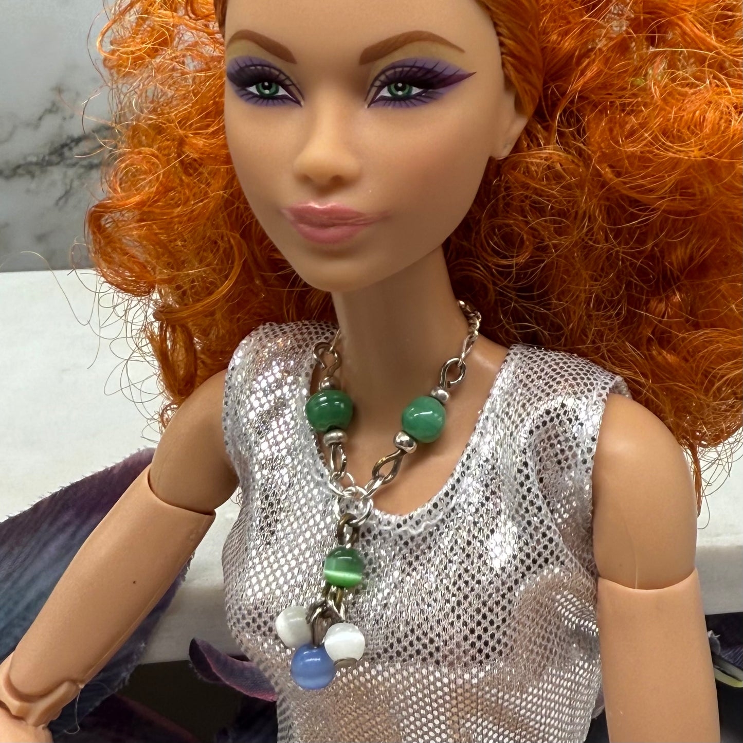 Green Blue White Dangle Doll Necklace • 10 - 12” Fashion Doll Jewelry 1:6
