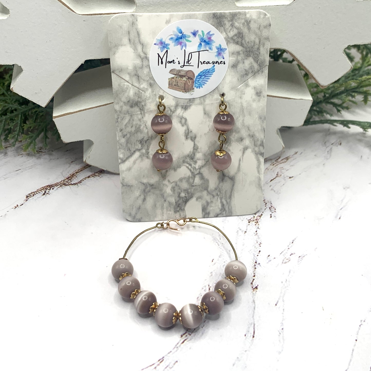 Light Dusty Purple Glass Bead Wire Doll Necklace Earring Set • 16” Doll Jewelry