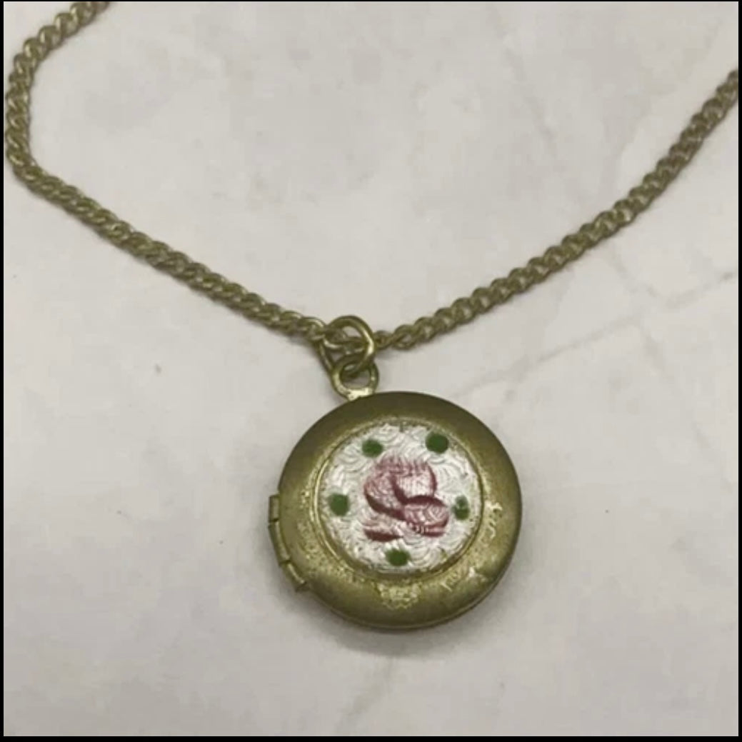 Round Locket Rose Pendant Gold Chain Doll Necklace for 18-22” Vintage Doll