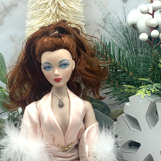 AB Rhinestone Flower Pendant Silver Chain Doll Necklace • 16 Inch Doll Jewelry