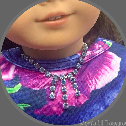Light Blue Rhinestone Doll Necklace • 18 inch Fashion Doll Jewelry