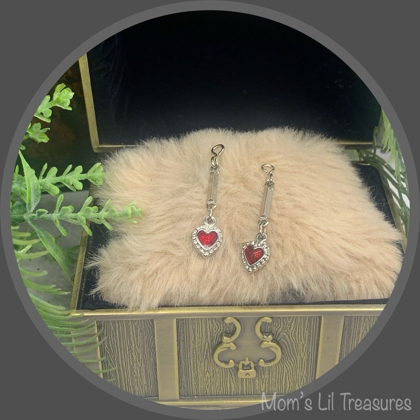 Red Enamel Silver Heart Doll Earring DANGLE ONLY • fits 18” American Girl Doll