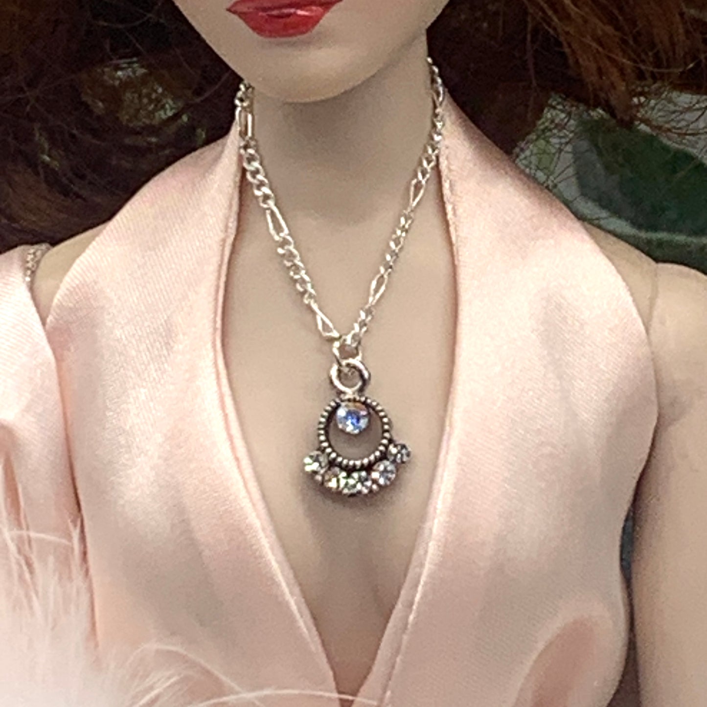 Rhinestone Pendant Silver Chain Doll Necklace • 16 Inch Fashion Doll Jewelry