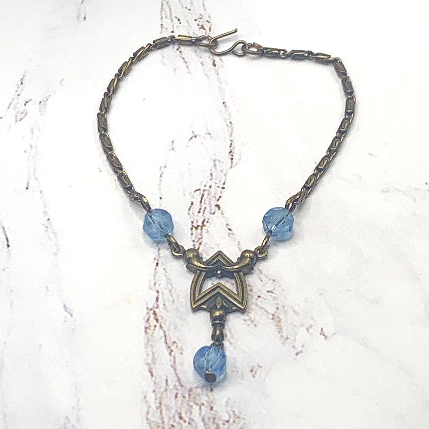 Blue Crystal Accent Bronze Tone Doll Necklace • 18 Inch Fashion Doll Jewelry