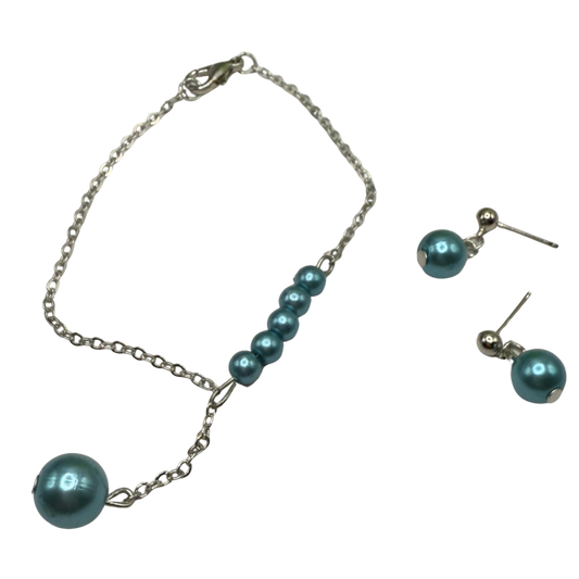 Turquoise Dusty Blue Pearl Drop Necklace & Earrings Set • 18 Inch Fashion Doll Jewelry