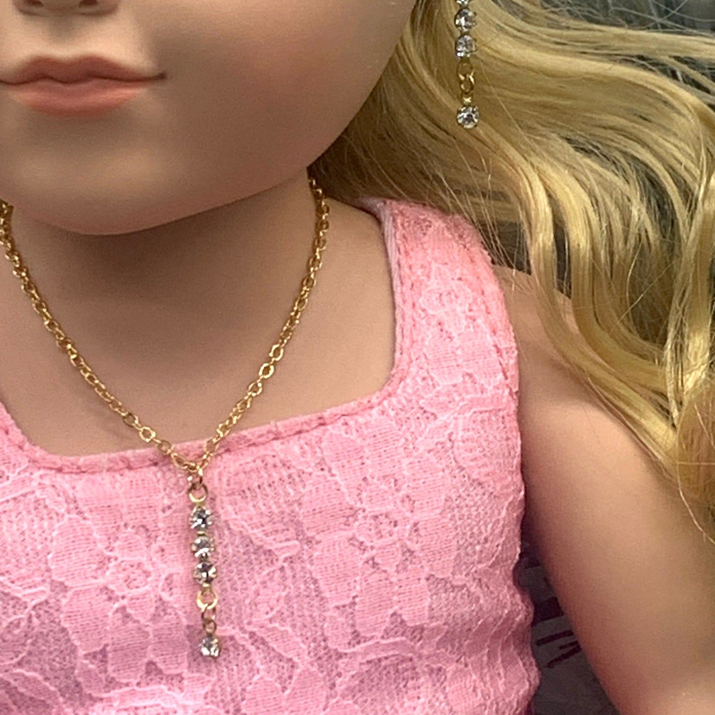 Clear Rhinestone Necklace Earrings Set • 18 Inch Fashion Doll Jewelry