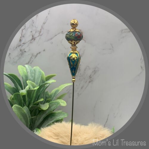 Blue Turquoise Cloisonné - Gold Tone Filigree - 6” Pin • Hatpin - Stick Pin
