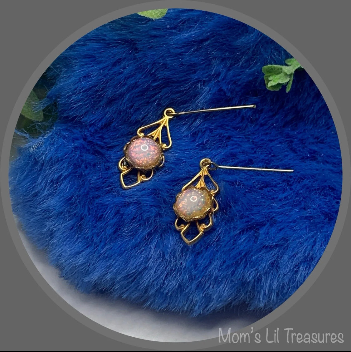Light Pink Opalescent Dangle Gold Filigree Doll Earrings • 18 Inch Doll Jewelry