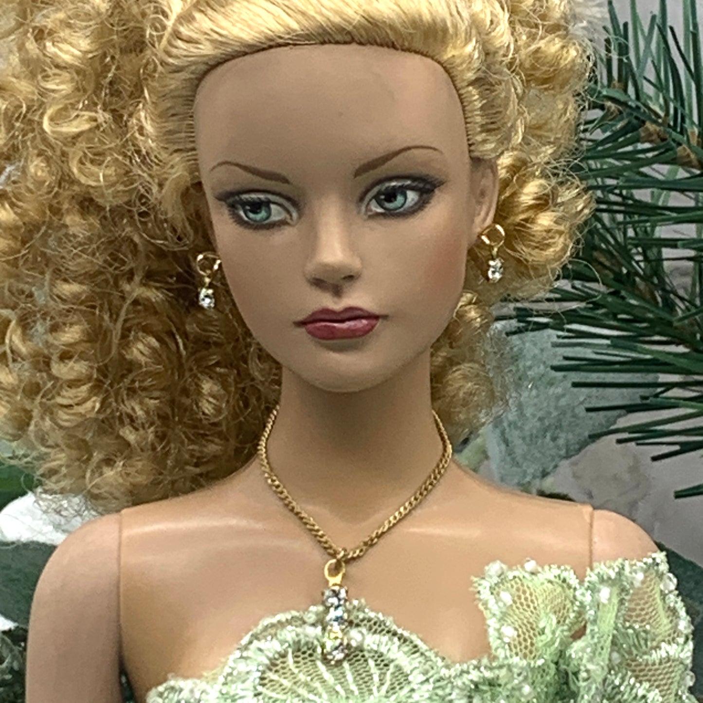 Clear Rhinestone Gold Chain Dangle Doll Necklace Earring Set • 16” Doll Jewelry
