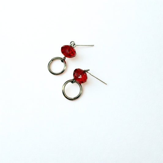 Red Acrylic Crystal Silver Circle Dangle Doll Necklace & Earrings • 18 Inch Fashion Doll Jewelry