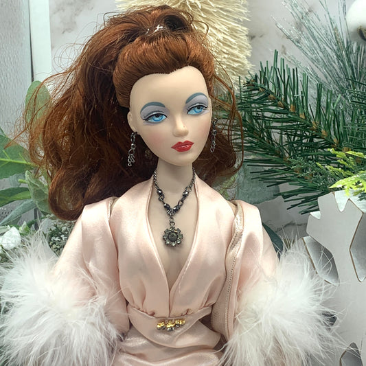 Black Smoky Rhinestone Crystal Doll Necklace Earrings Set • 16” Doll Jewelry