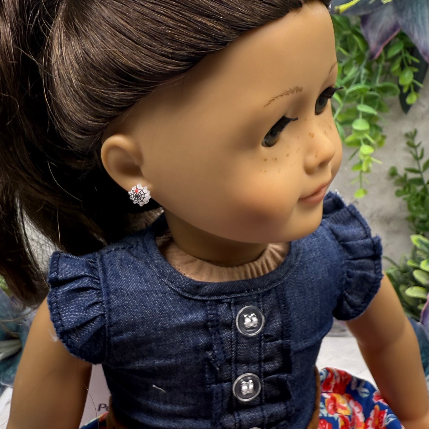 Spider Web Halloween Post Doll Earrings • 2mm Post • fits 18” American Girl Doll