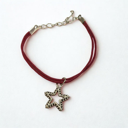 Silver Star Pendant Dark Burgundy Wine Red Fabric Cord Doll Necklace • 18 Inch Fashion Doll Jewelry