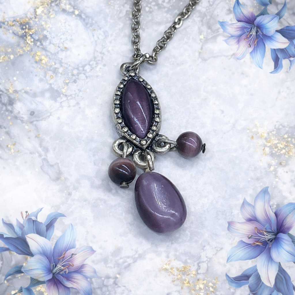 Misty Purple Cat’s Eye Glass Dangle Pendant Doll Necklace • 18 Inch Fashion Doll Jewelry