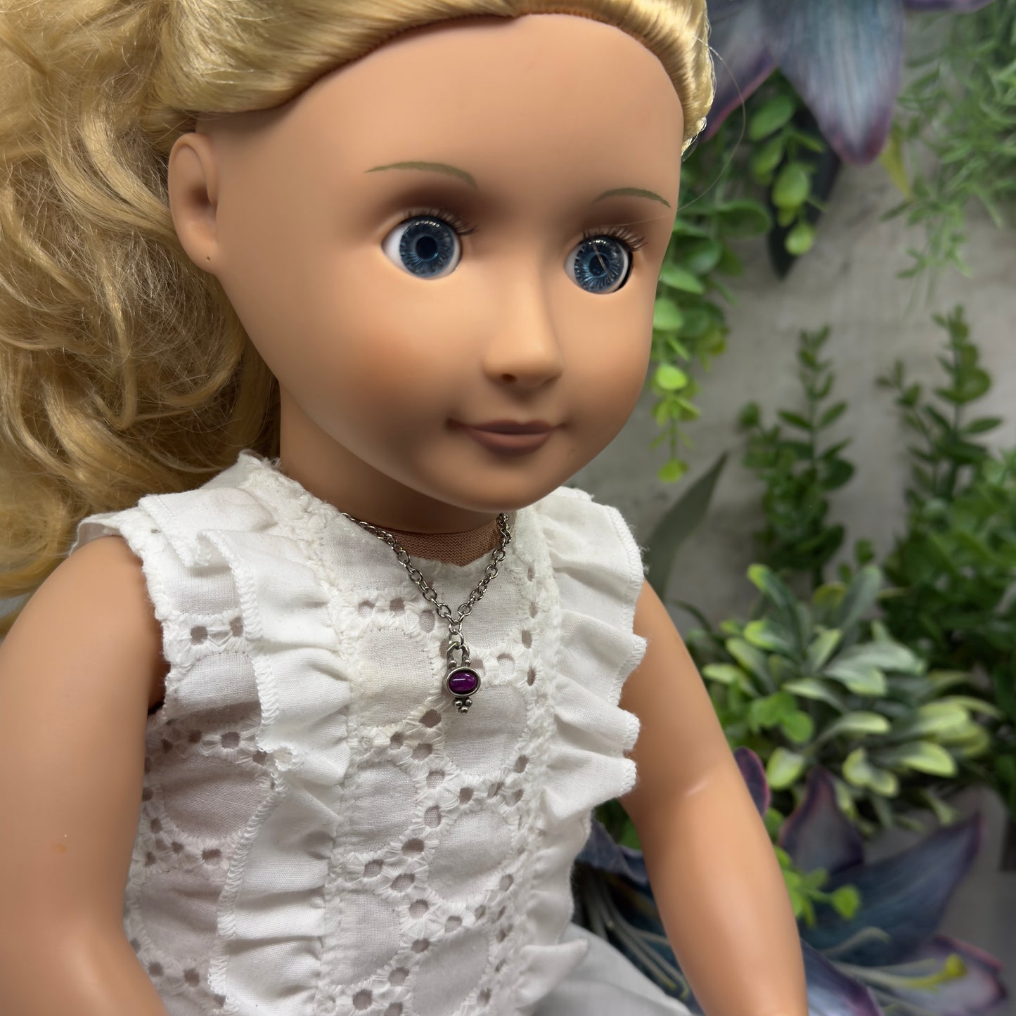Purple Burgundy Enamel Charm Silver Chain Doll Necklace• 18 Inch Fashion Doll Jewelry