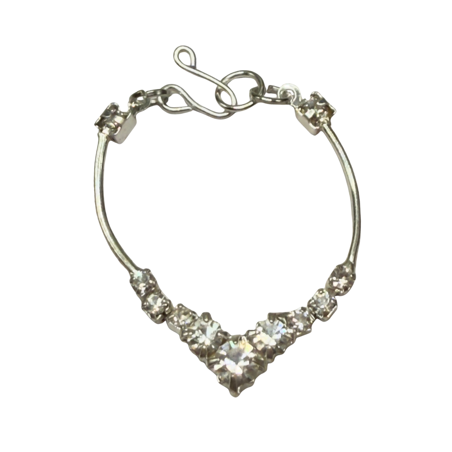 V-Shape Clear Rhinestone Silver Curved Link Doll Necklace • 16 Inch Fashion Doll Jewelry