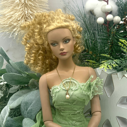 Pearl Drop Pendant Antique Gold Tone Doll Necklace • 16 Inch Fashion Doll