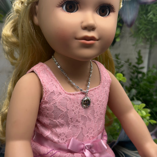 Blue Purple Flower Silver Filigree Pendant Doll Necklace • 18 Inch Fashion Doll Jewelry