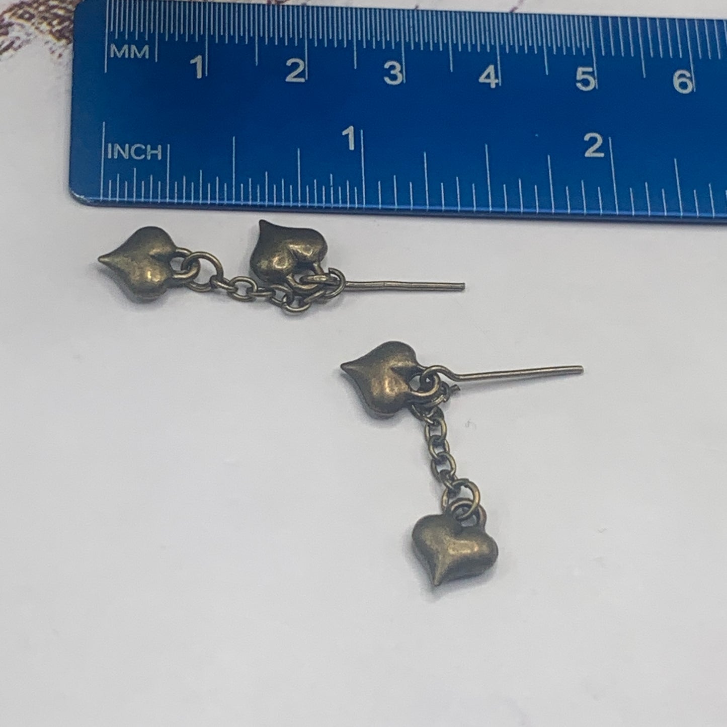 Bronze Heart Charm Chain Dangle Doll Necklace Earring Set • 16” Doll Jewelry