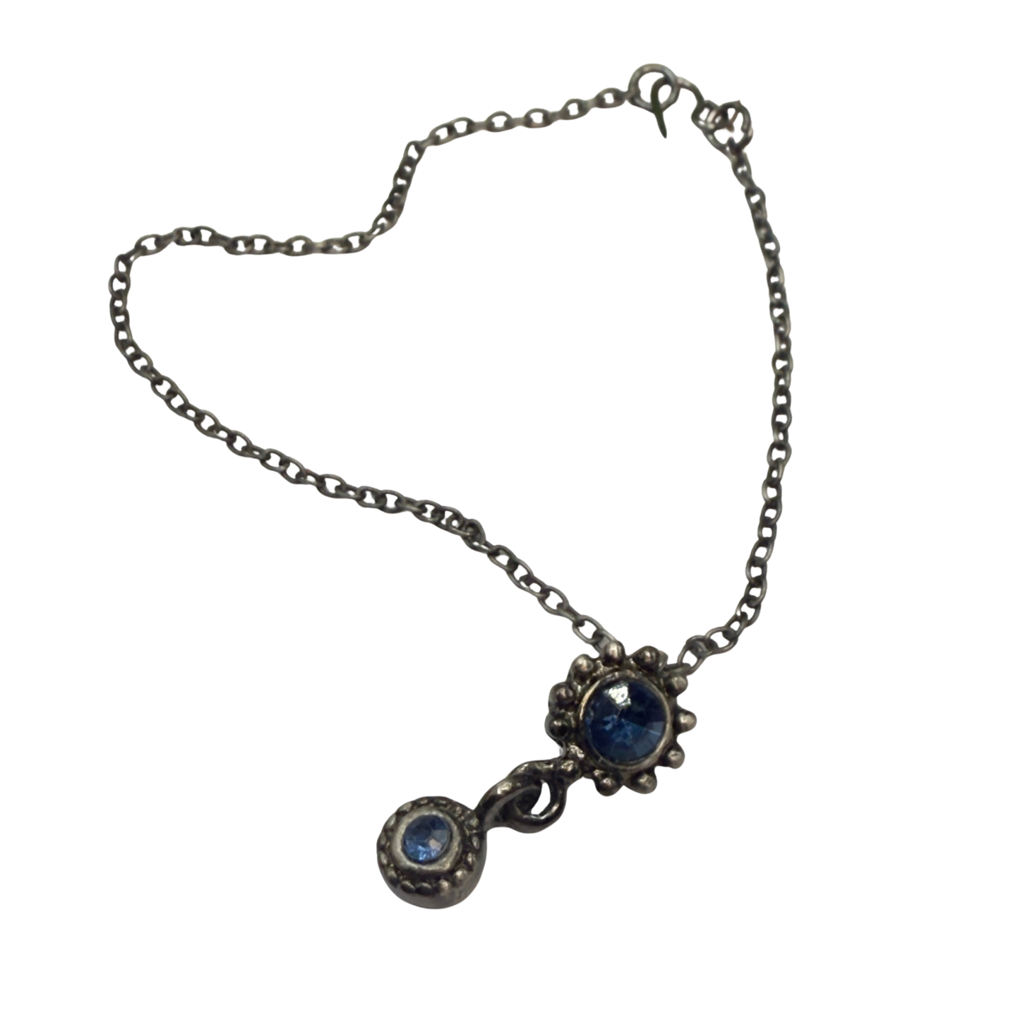 Blue Rhinestone Pendant Gun Metal Silver Chain Doll Necklace• 18 Inch Fashion Doll Jewelry