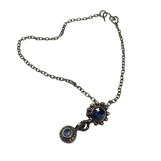 Blue Rhinestone Pendant Gun Metal Silver Chain Doll Necklace• 18 Inch Fashion Doll Jewelry