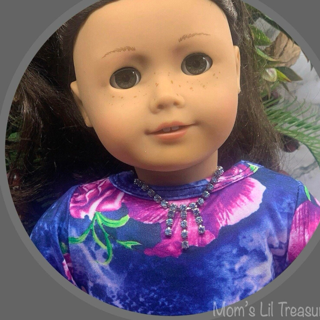 Light Blue Rhinestone Doll Necklace • 18 inch Fashion Doll Jewelry