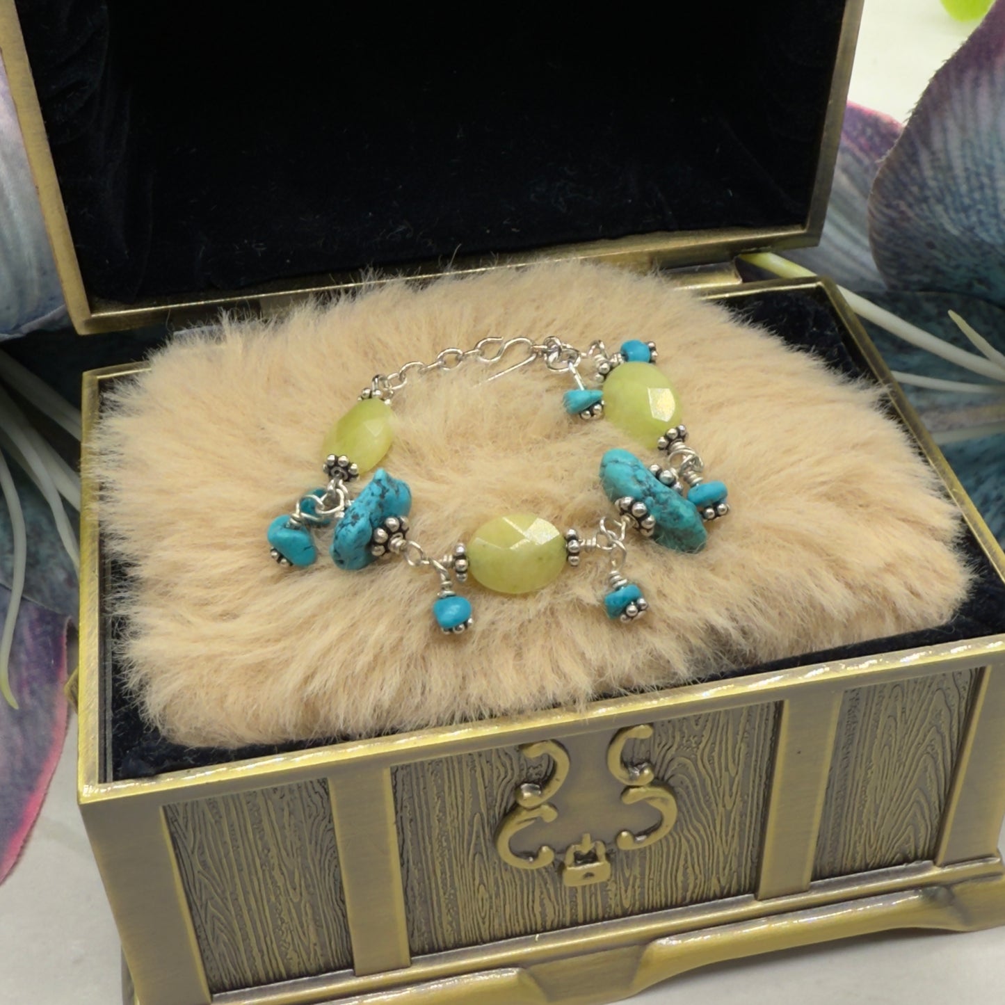 Light Green Turquoise Blue Beaded Dangle Doll Bracelet • 18 Inch Doll Jewelry