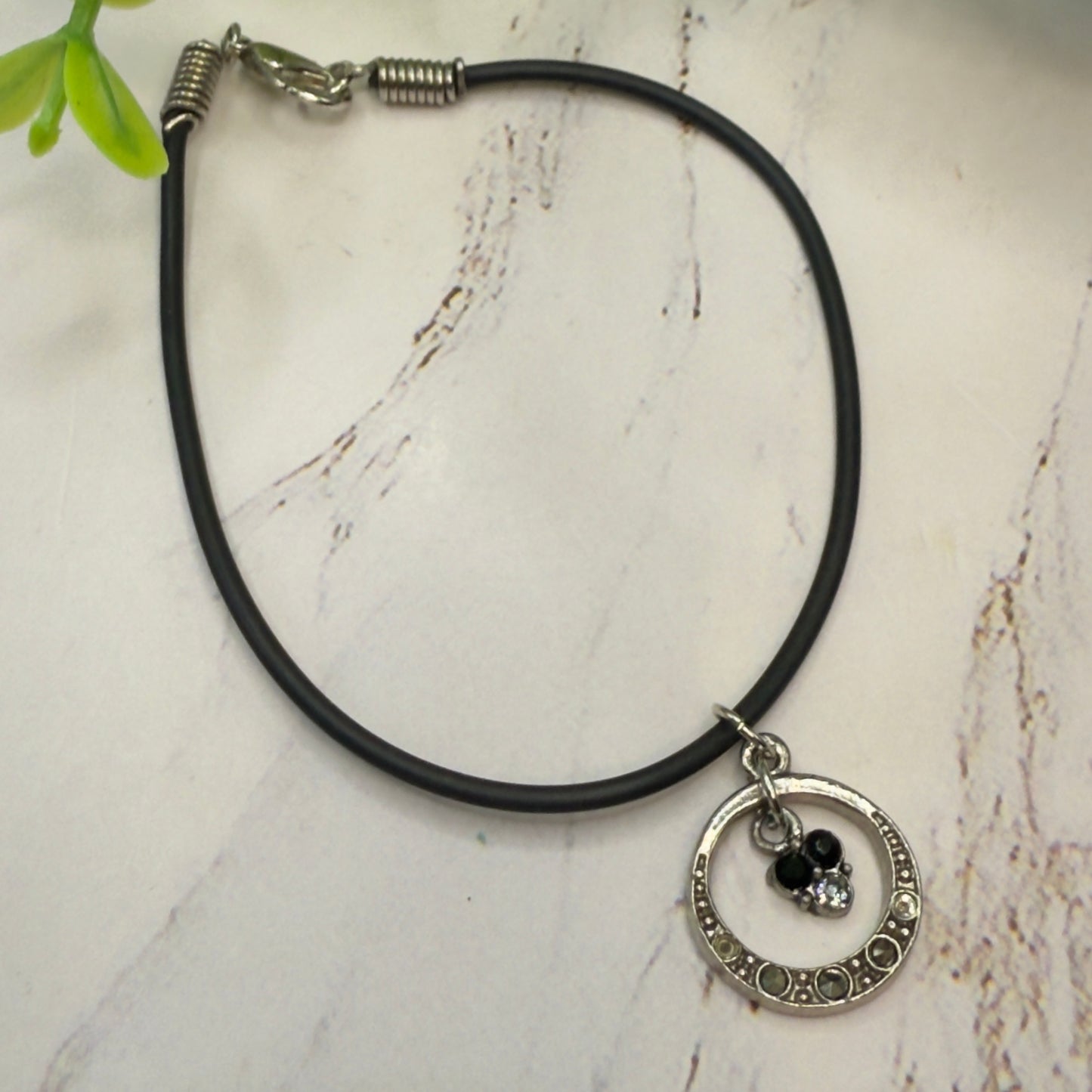 Black Gray Metallic Rhinestone Accent Circle Pendant Black Silicone Rubber Doll Necklace• 18 Inch Fashion Doll Jewelry