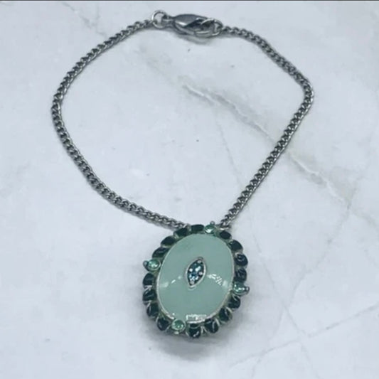 Oval Turquoise Green Locket Rhinestone Detail Doll Necklace • 18” Doll Jewelry