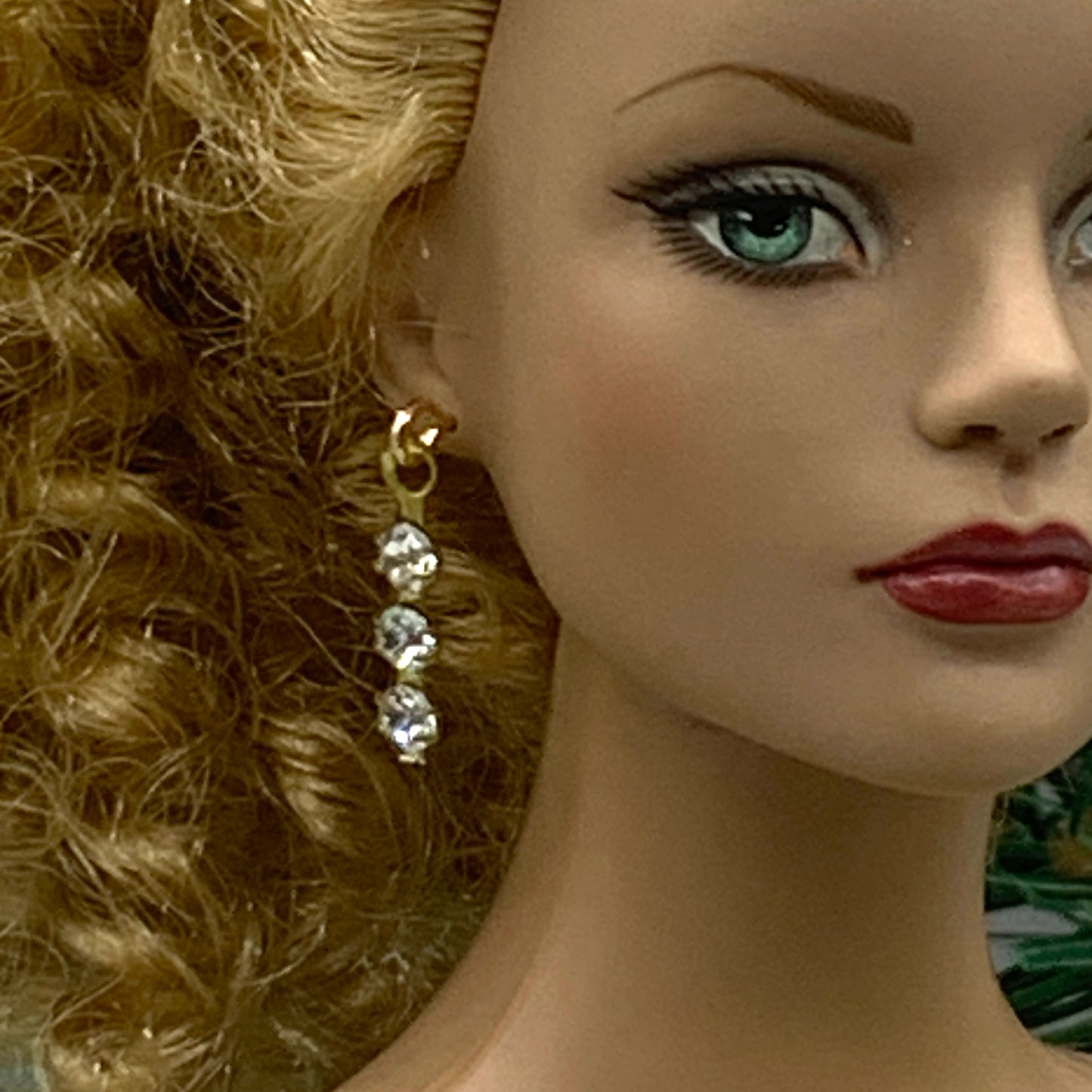 Clear Rhinestone Dangle Doll Earrings • 16 Inch Fashion Doll Jewelry