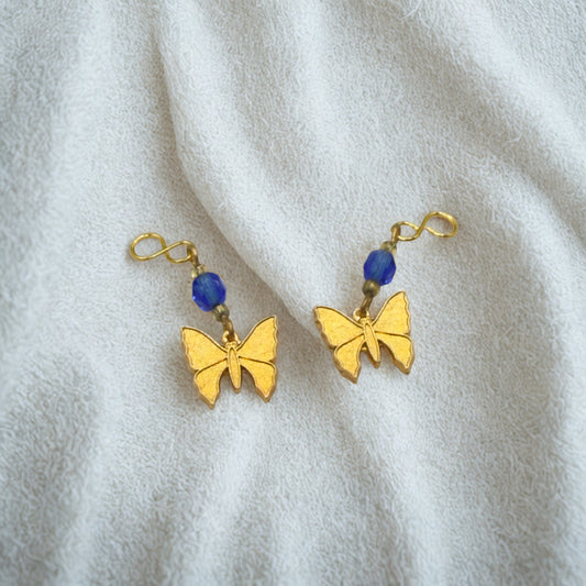 Gold Butterfly Blue Crystal Doll Earring DANGLE ONLY • 18 Inch Fashion Doll Jewelry
