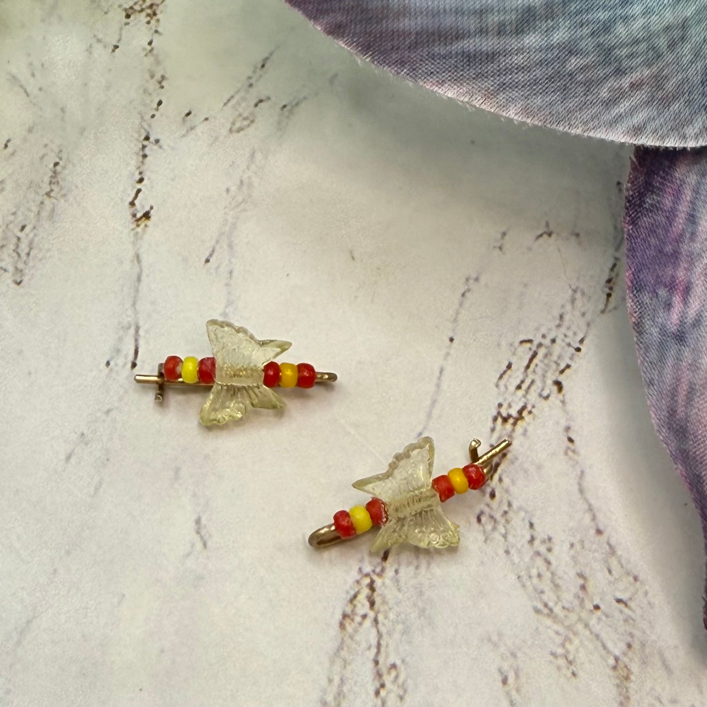 Light Yellow & Red Butterfly Doll Hair Barrettes 14-18” Fashion Dolls • Doll Hair Accessories