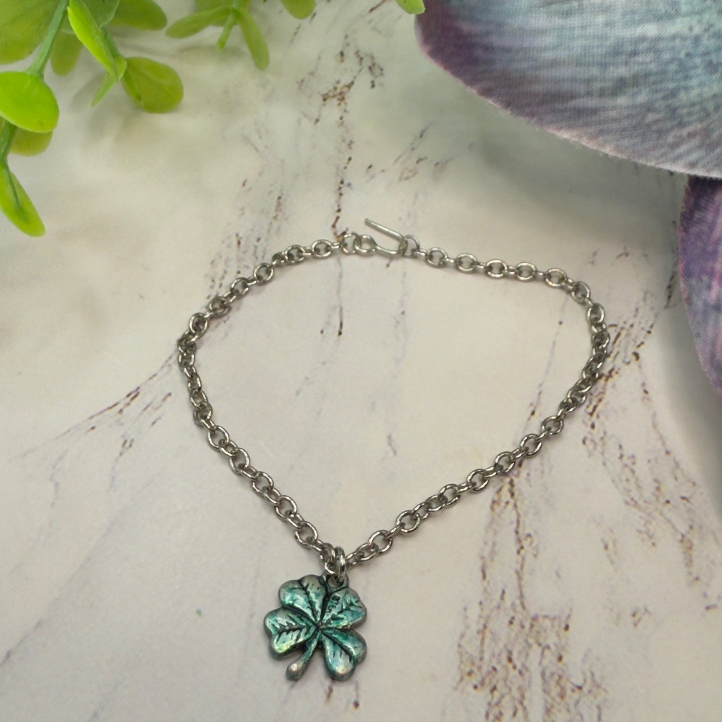 Four Leaf Clover Luck Green Enamel Silver Pendant Doll Necklace • 18 Inch Fashion Doll Jewelry