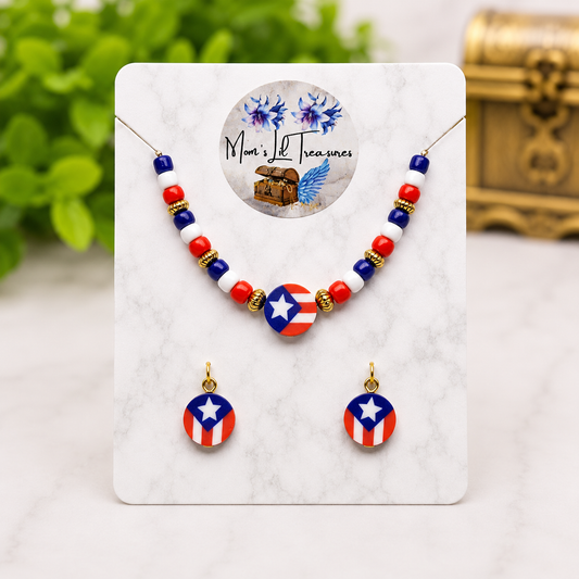 Red White Blue Americana Beaded Doll Necklace & Earrings Set for 14 Inch Fashion Doll