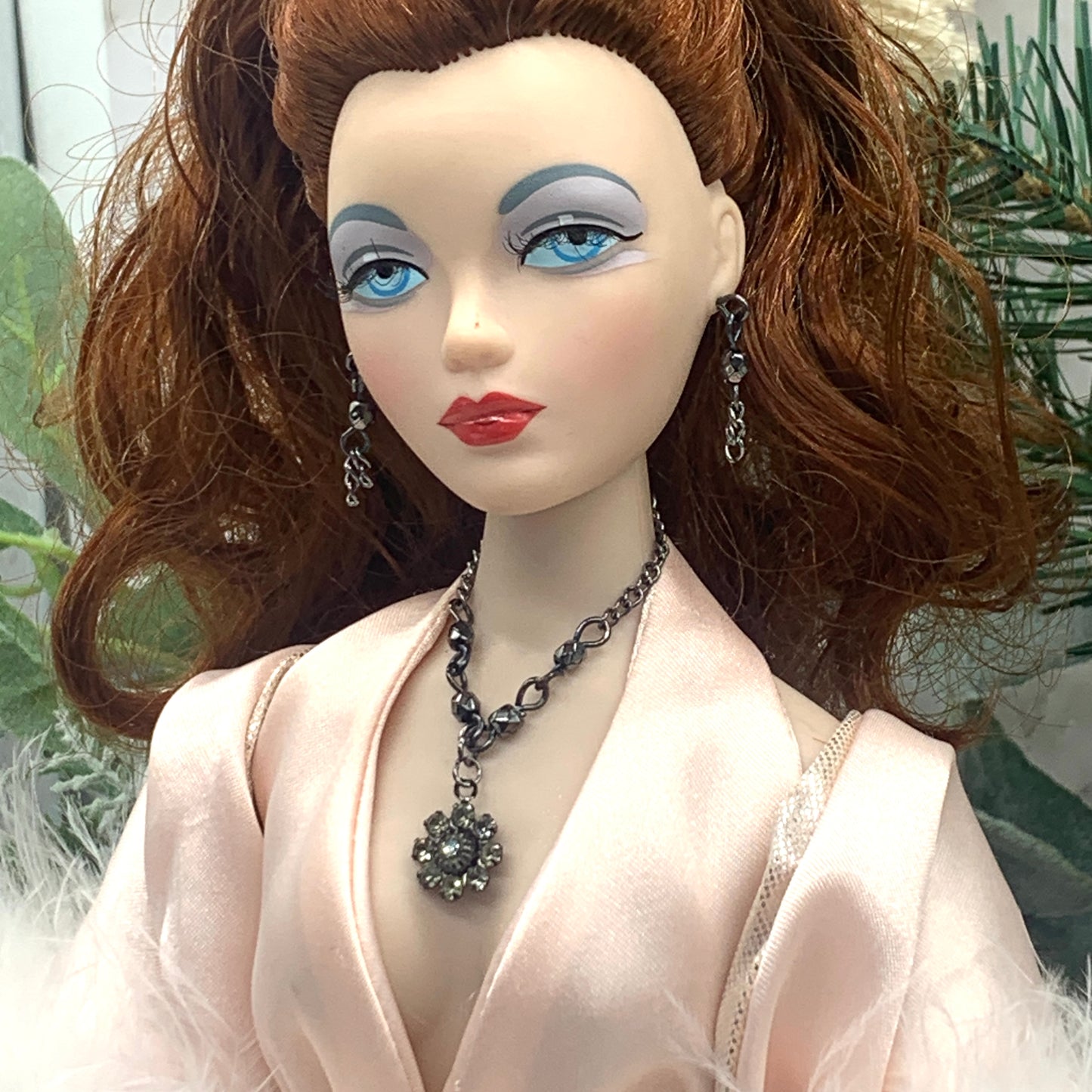 Black Smoky Rhinestone Crystal Doll Necklace Earrings Set • 16” Doll Jewelry