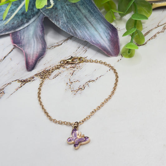 Purple Enamel Butterfly Charm Gold Doll Necklace • 18 Inch Fashion Doll Jewelry