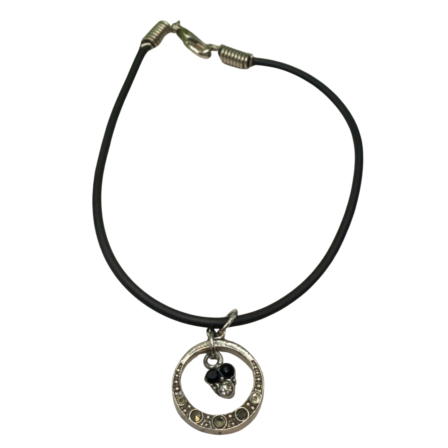 Black Gray Metallic Rhinestone Accent Circle Pendant Black Silicone Rubber Doll Necklace• 18 Inch Fashion Doll Jewelry