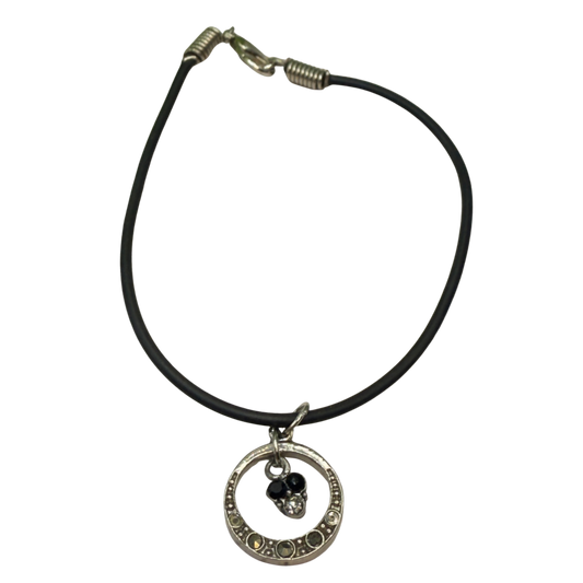 Black Gray Metallic Rhinestone Accent Circle Pendant Black Silicone Rubber Doll Necklace• 18 Inch Fashion Doll Jewelry