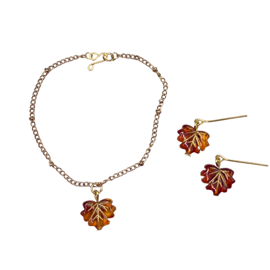 Autumn Fall Leaf Charms Doll Necklace and Dangle Earrings Set  • 18 Inch Fashion Doll Jewelry