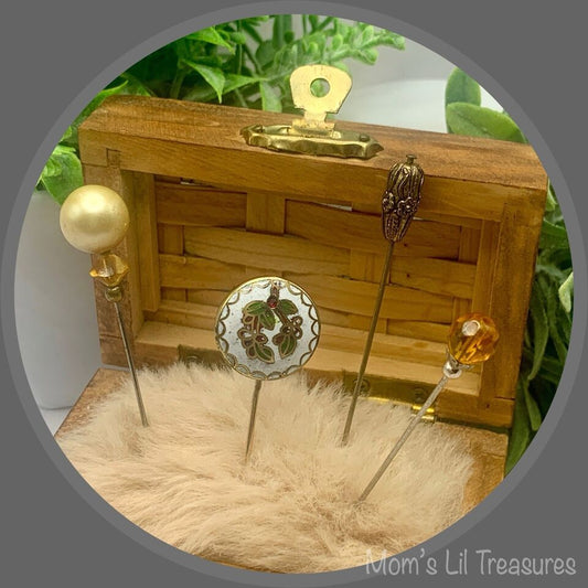 Yellow Amber Crystal Cloisonné Set of 4 • Stick Pins, Hatpins, Gifts for Her