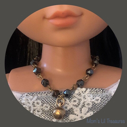 Black Bead Bell Pendant Doll Necklace • 14 Inch Fashion Doll Jewelry