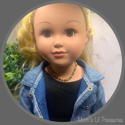 Turquoise Rhinestone & Pearl Doll Necklace • 18 Inch Fashion Doll Jewelry