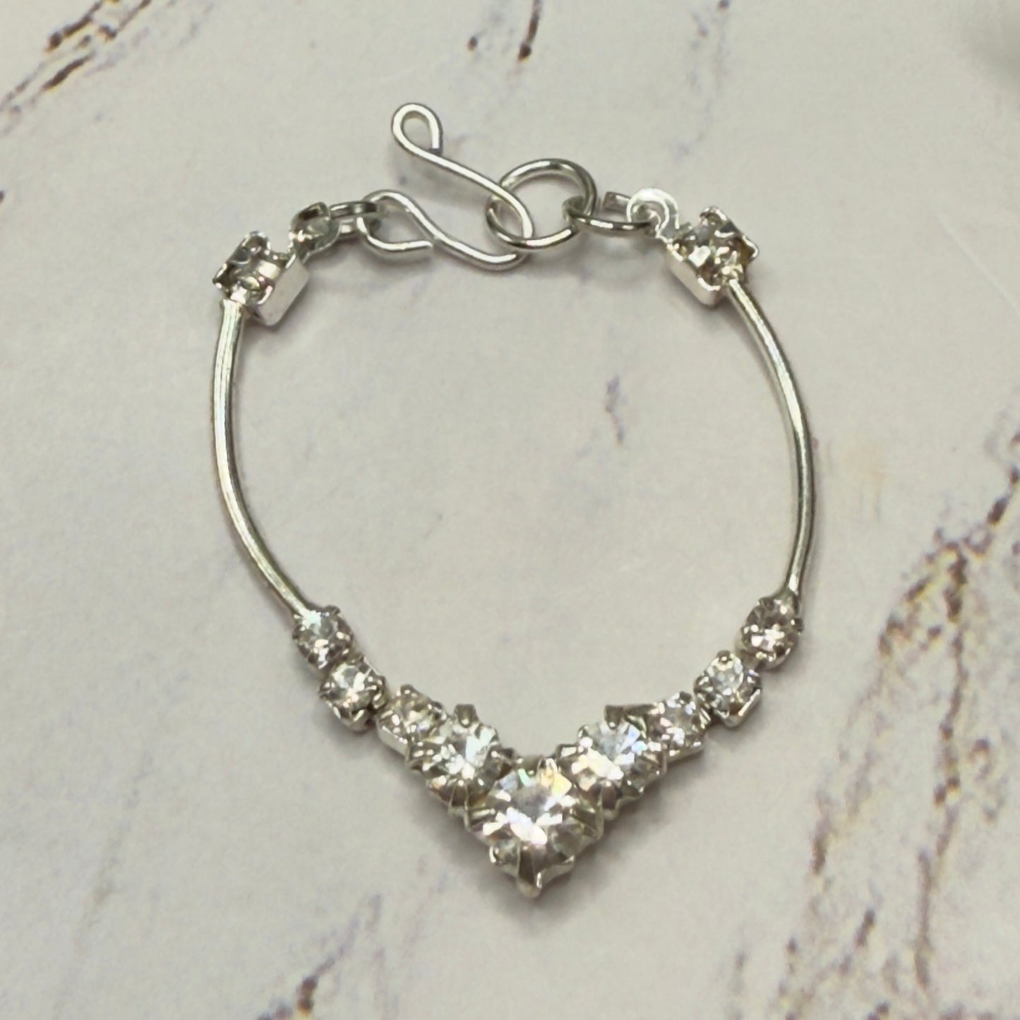 V-Shape Clear Rhinestone Silver Curved Link Doll Necklace • 16 Inch Fashion Doll Jewelry