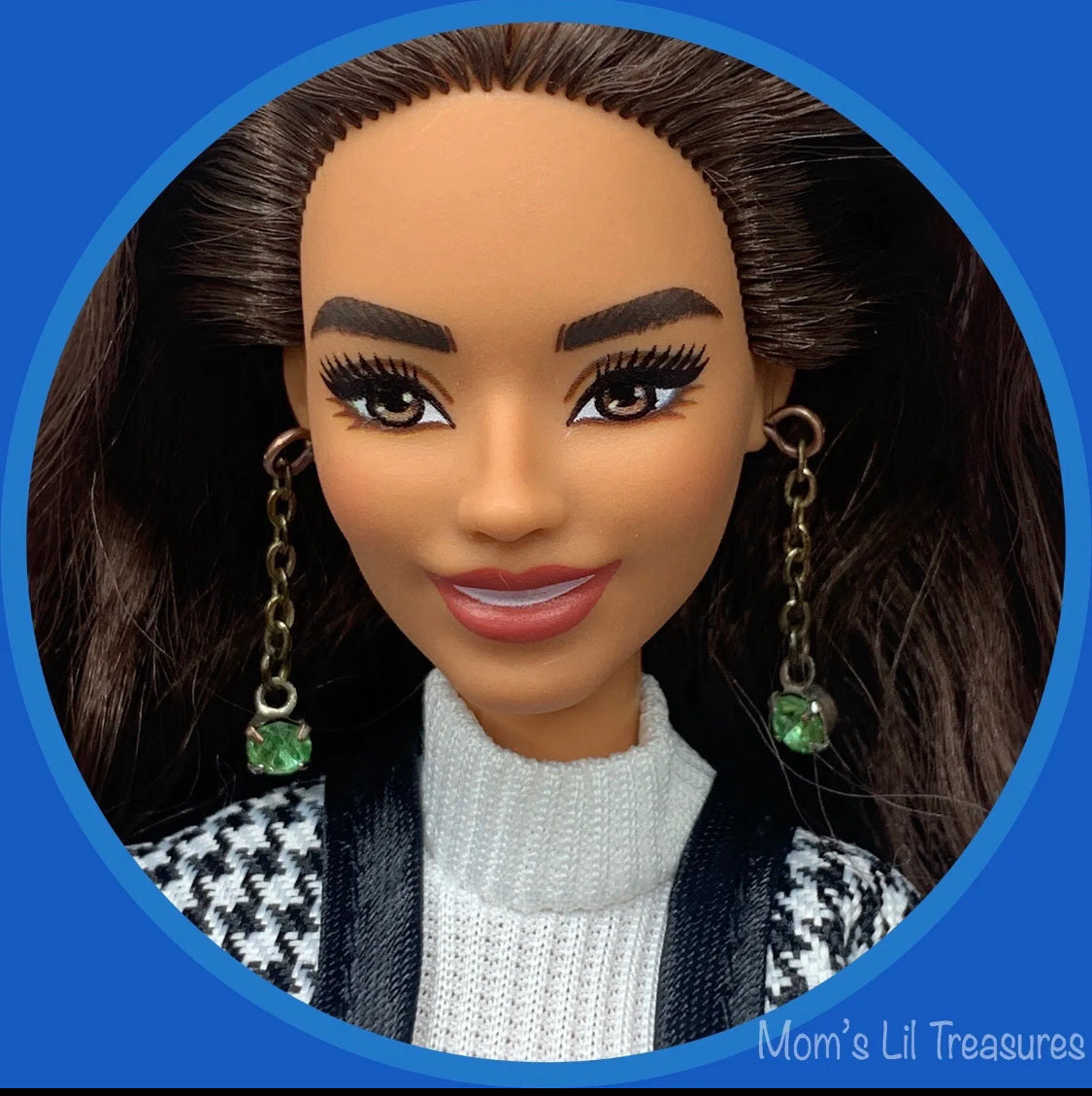 11-12” Fashion Doll Jewelry • Green Rhinestone Dangle Doll Earrings for Barbie