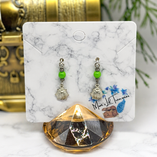 Green Glass Silver Lady Bug Dangle Doll Earrings for 18 Inch Fashion Doll Jewelry