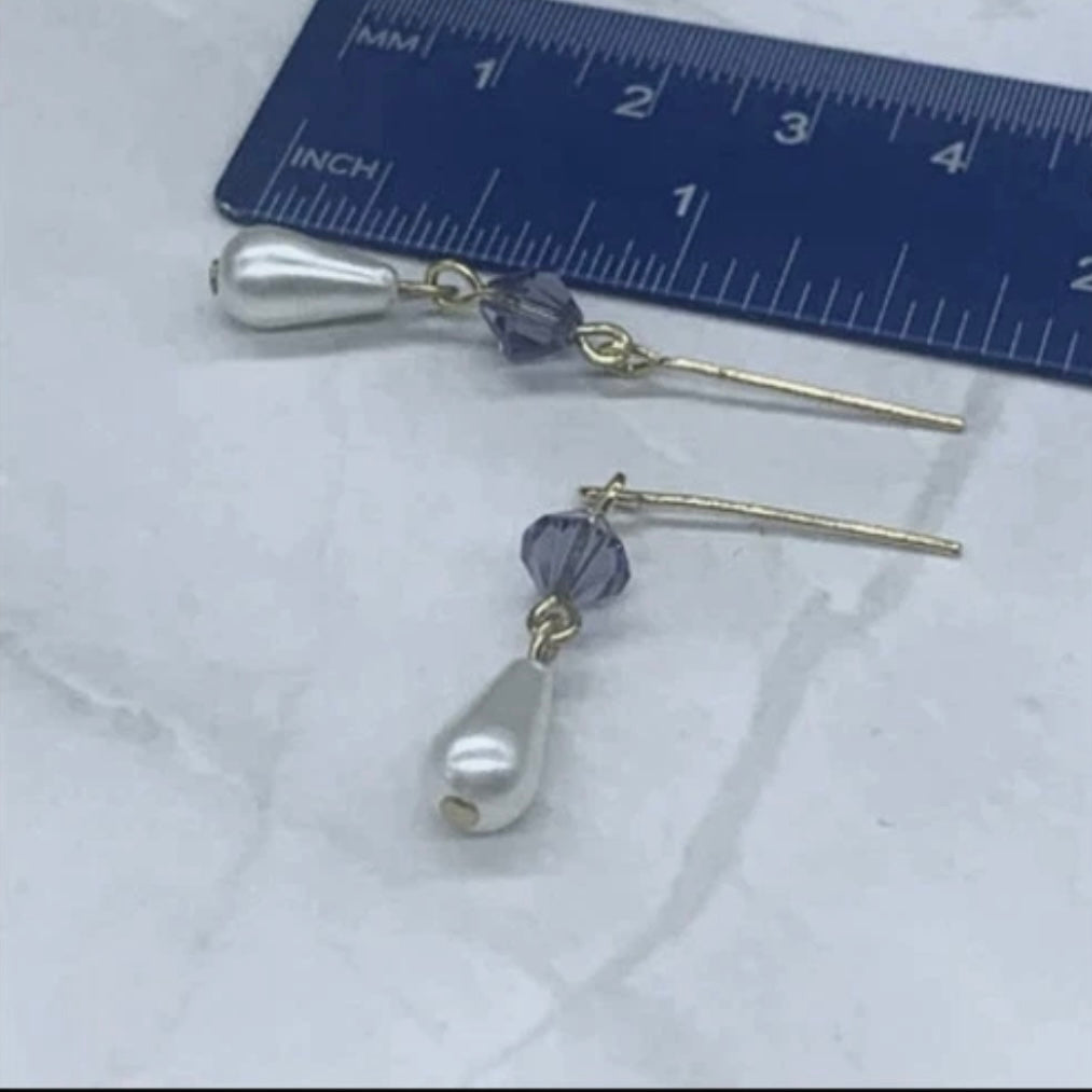 Purple Glass Crystal Teardrop Pearl Dangle Doll Earrings • 18 Inch Doll Jewelry