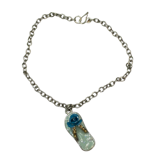 Blue Flip Flip Sandal Rose Accent Charm Silver Doll Necklace• 18 Inch Fashion Doll Jewelry